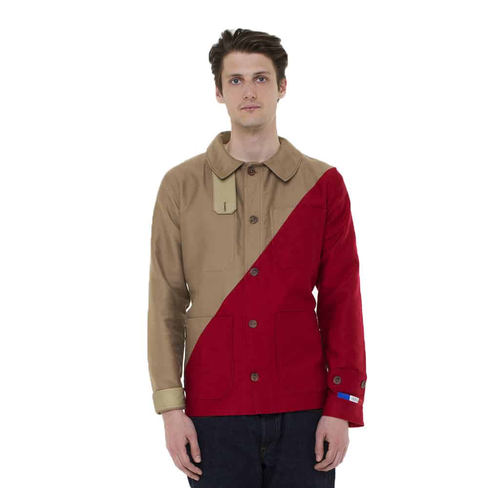 Zweifarbige Camocat-Jacke in Beige und Rot mit Retro-Details